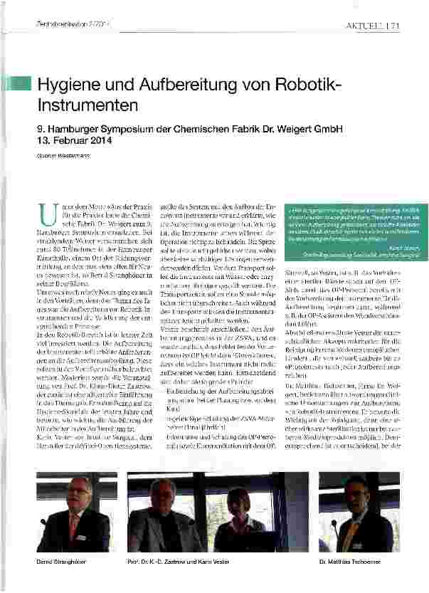 Vorschauseite 1: Hygiene und Aufbereitung von Robotik-Instrumenten