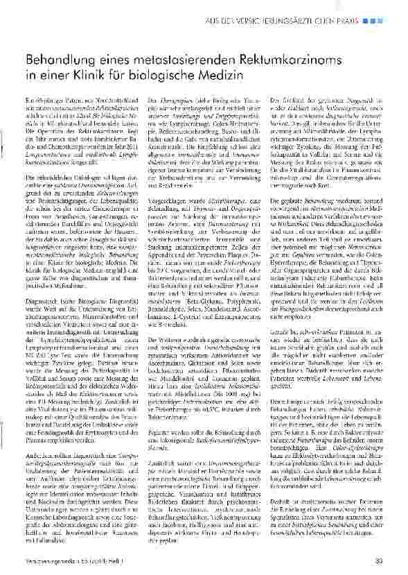 Vorschauseite 1: Behandlung eines metastasierenden Rektumkarzinoms in einer Klinik für biologische Medizin