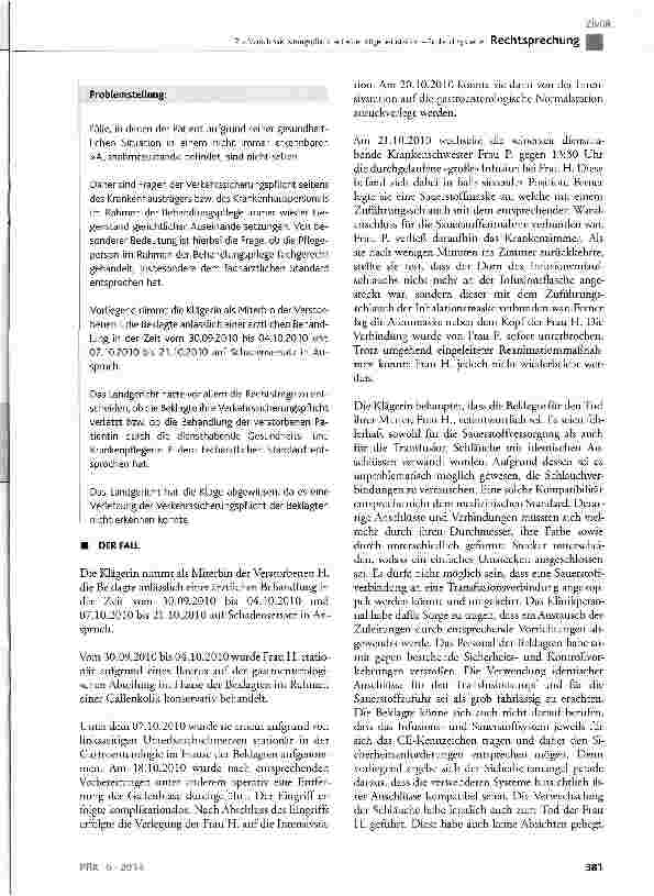Vorschauseite 2: Zur Verkehrssicherungspflicht auf einer Allgemeinstation - Schlauchsysteme BGB § 280, § 823