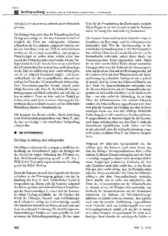 Vorschauseite 3: Zur Verkehrssicherungspflicht auf einer Allgemeinstation - Schlauchsysteme BGB § 280, § 823