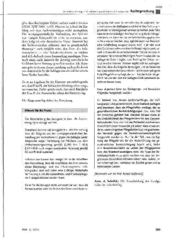 Vorschauseite 4: Zur Verkehrssicherungspflicht auf einer Allgemeinstation - Schlauchsysteme BGB § 280, § 823