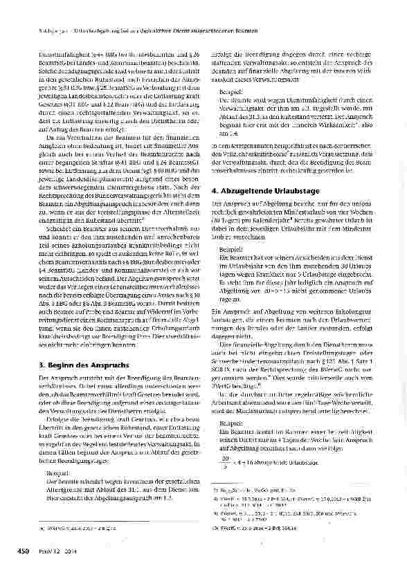 Vorschauseite 2: Urlaubsabgeltung bei aus dem aktiven Dienst ausgeschiedenen Beamten