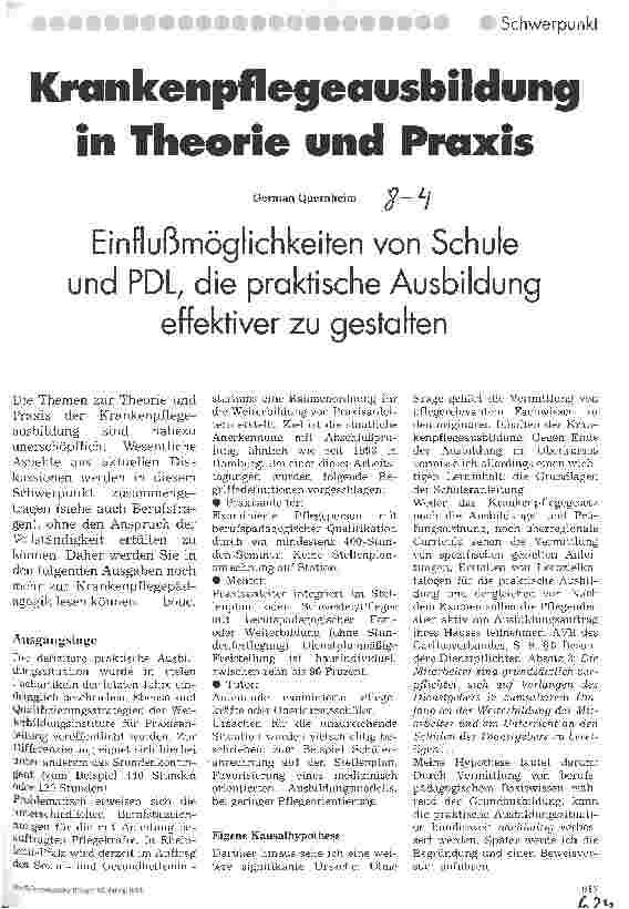 Vorschauseite 1: Krankenpflegeausbildung in Theorie und Praxis Einflußmöglichkeiten von Schule und PDL, die praktische Ausbildung effektiver zu gestalten