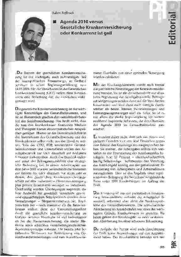 Vorschauseite 1: Agenda 2010 versus Gesetzliche Krankenversicherung oder Konkurrenz ist geil