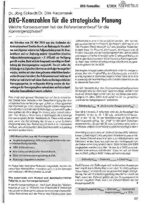 Vorschauseite 1: DRG-Kennzahlen für die strategische PlanungWelche Konsequenzen hat der Referentenentwurf für die Konvergenzphase?