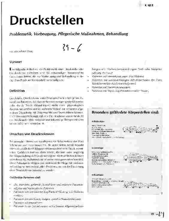 Vorschauseite 1: Druckstellen Problematik, Vorbeugung, Pflegerische Maßnahmen, Behandlung
