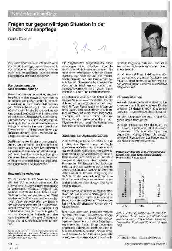 Vorschauseite 1: Fragen zur gegenwärtigen Situation in der Kinderkrankenpflege