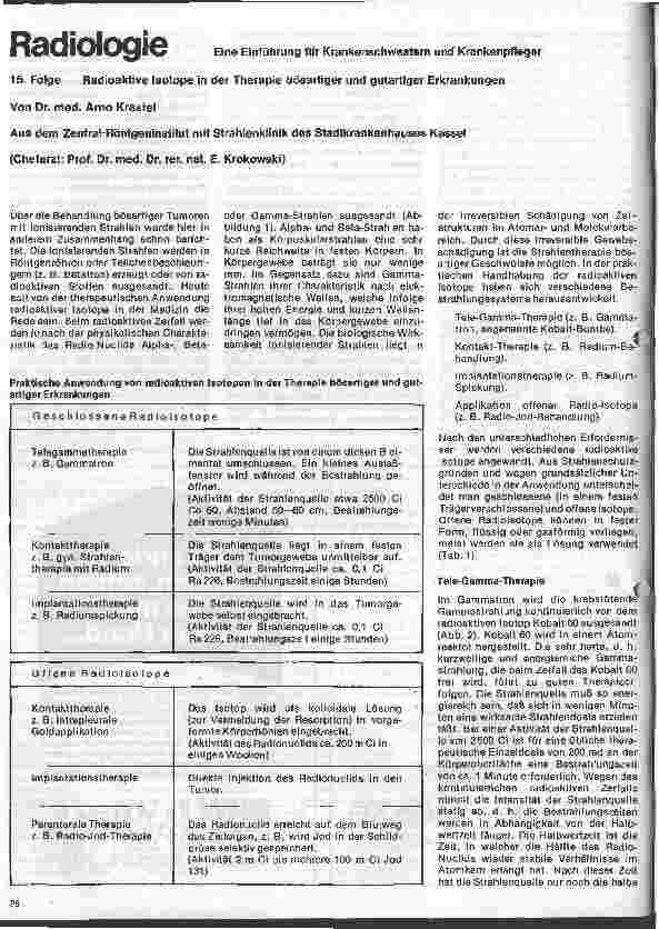 Vorschauseite 1: Radiologie Eine Einführung für Krankenschwestern und Krankenpflegern 15. Folge: Radioaktive Isotope in der Therapie