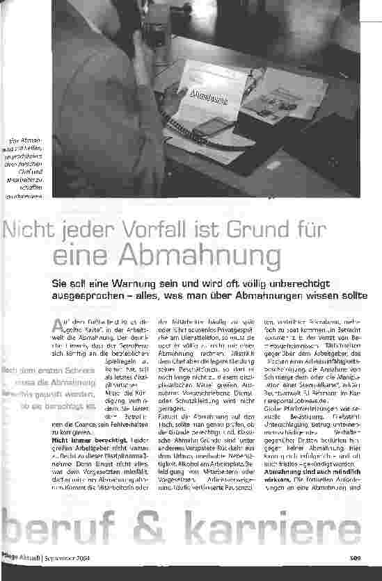 Vorschauseite 1: Nicht jeder Vorfall ist Grund für eine Abmahnung