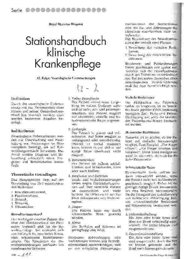 Vorschauseite 1: Stationshandbuch klinische Krankenpflege 42.Folge: Neurologische Untersuchungen