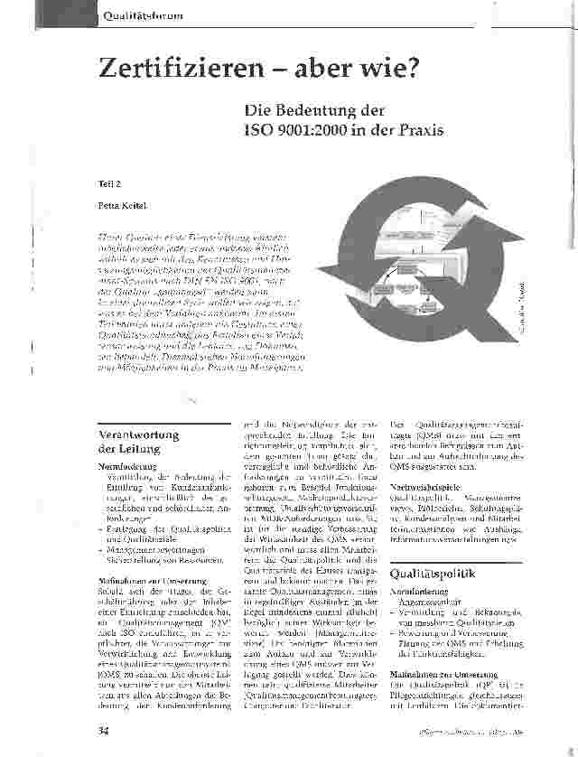 Vorschauseite 1: Zertifizieren - aber wie? Die Bedeutung der ISO 9001: 2000 in der PraxisTeil 2