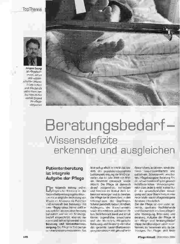 Vorschauseite 1: Beratungsbedarf -Wissensdefizite erkennen und ausgleichenPatientenberatung ist integrale Aufgabe der Pflege