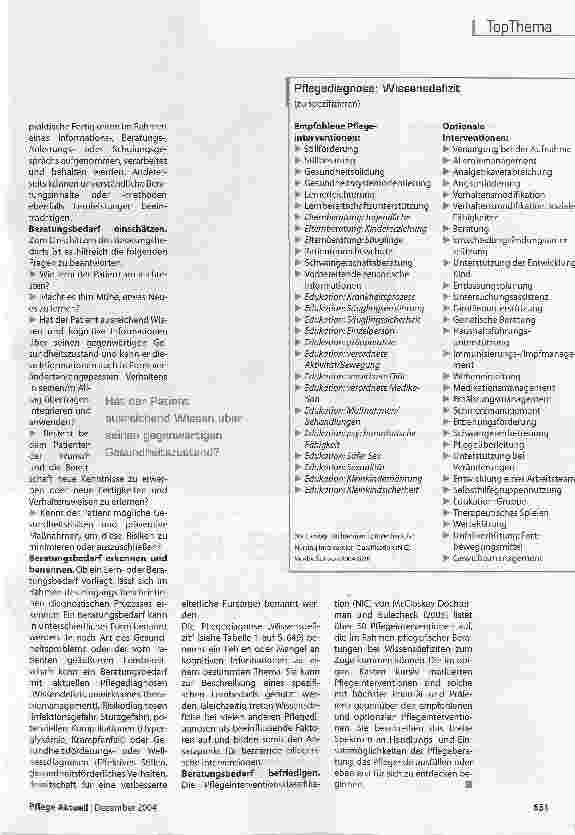 Vorschauseite 4: Beratungsbedarf -Wissensdefizite erkennen und ausgleichenPatientenberatung ist integrale Aufgabe der Pflege