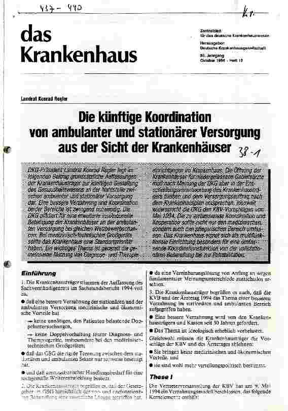 Vorschauseite 1: Die künftige Koordination von ambulanter und stationärer Versorgung aus der Sicht der Krankenhäuser