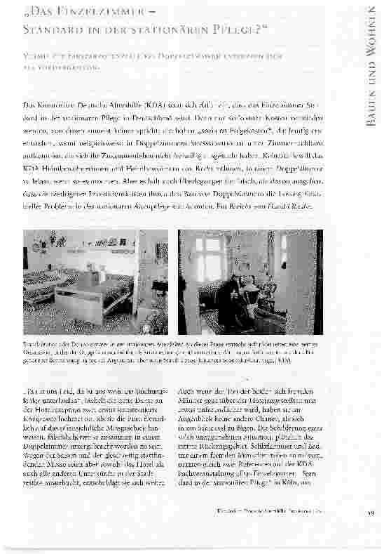 Vorschauseite 1: DAS EINZELZIMMER -STANDARD IN DER STATIONÄREN PFLEGE?
