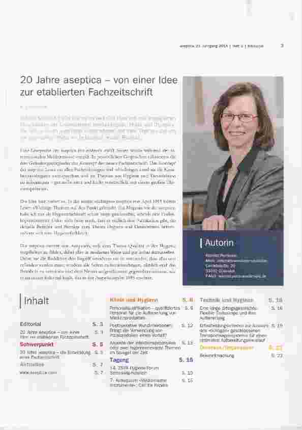 Vorschauseite 1: 20 Jahre aséptica von einer Idee zur etablierten Fachzeitschrift
