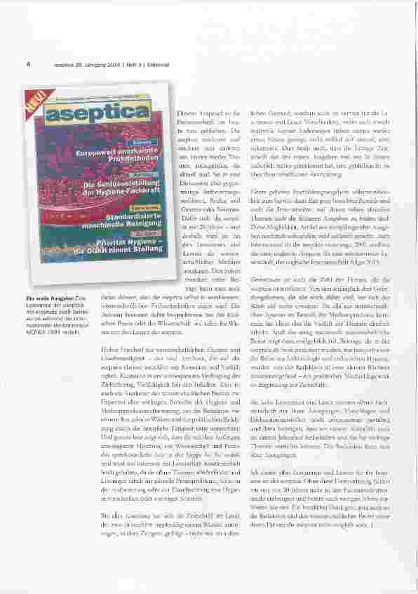 Vorschauseite 2: 20 Jahre aséptica von einer Idee zur etablierten Fachzeitschrift