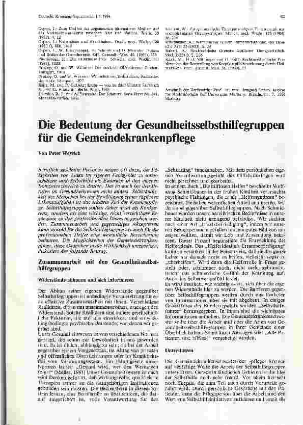 Vorschauseite 1: Die Bedeutung der Gesundheitsselbsthilfegruppen für die Gemeindekrankenpflege