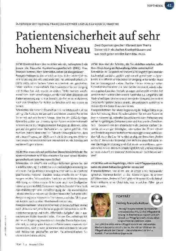 Vorschauseite 1: Patientensicherheit auf sehr hohem Niveau