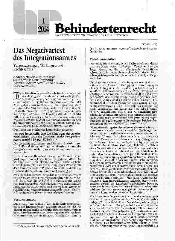 Vorschauseite 1: Das Negativatest des IntegrationsamtesVoraussetzungen, Wirkungen und Rechtsschutz