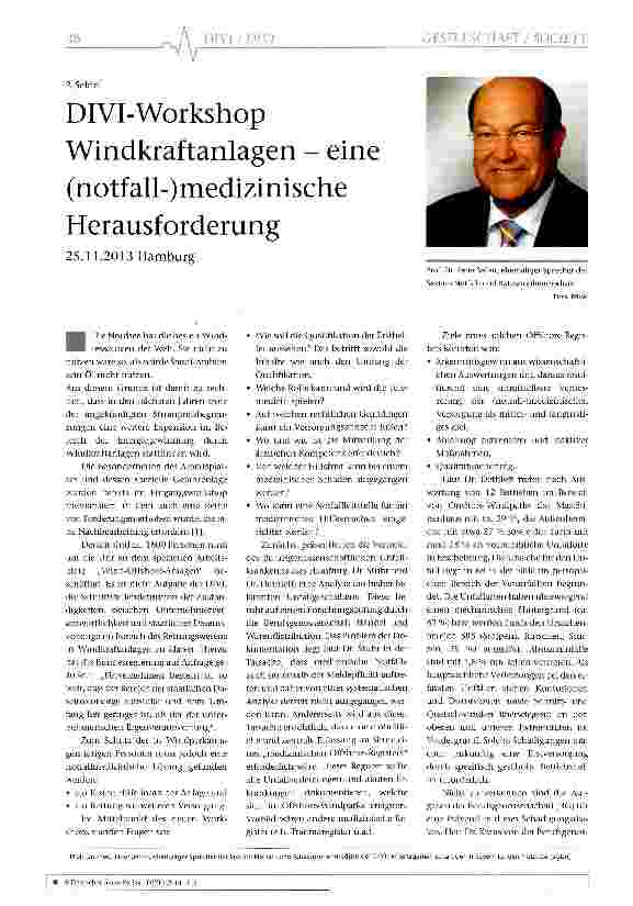 Vorschauseite 1: DIVI-Workshop Windkraftanlagen - eine (notfall-)medizinische Herausforderung