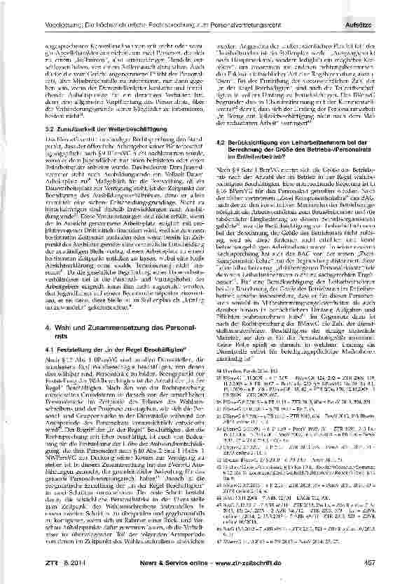 Vorschauseite 4: Die höchstrichterliche Rechtsprechung zum Personalvertre-tungsrecht (und parallel Betriebsverfassungsrecht) 2013/2014