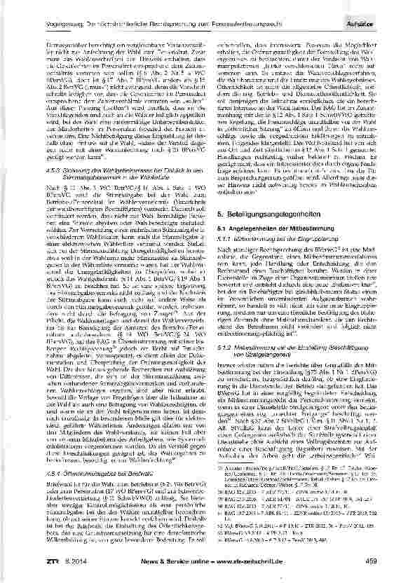 Vorschauseite 6: Die höchstrichterliche Rechtsprechung zum Personalvertre-tungsrecht (und parallel Betriebsverfassungsrecht) 2013/2014