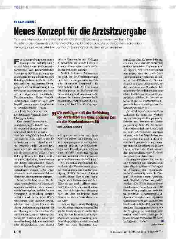 Vorschauseite 1: Neues Konzept für die Arztsitzvergabe