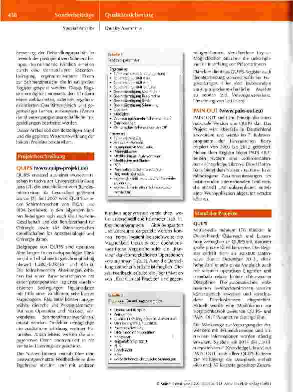 Vorschauseite 2: QUIPS und PAIN OUT Derzeitiger Stand und zukünftige Perspektiven