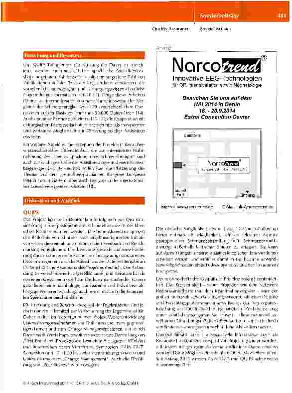 Vorschauseite 5: QUIPS und PAIN OUT Derzeitiger Stand und zukünftige Perspektiven