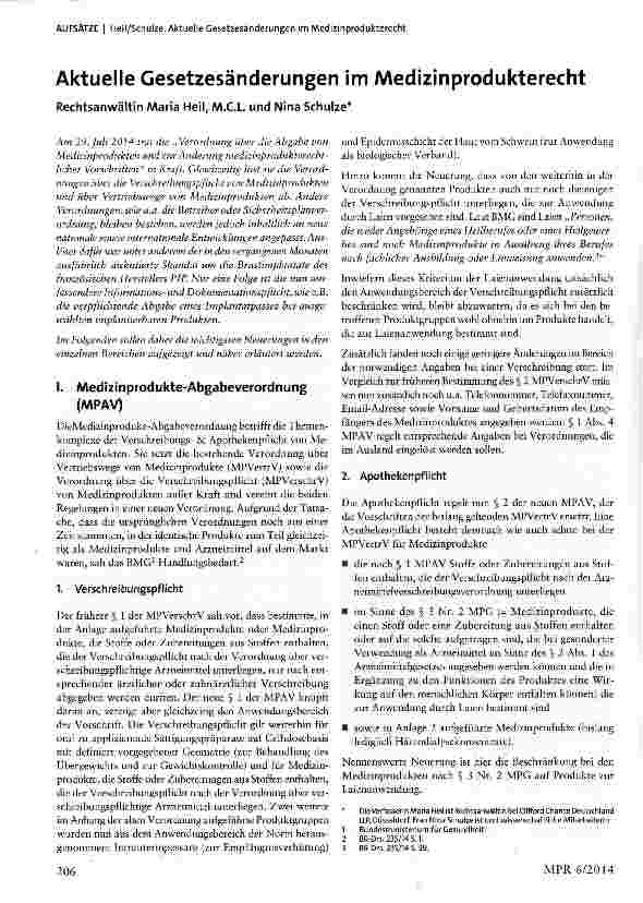 Vorschauseite 1: Aktuelle Gesetzesänderungen im Medizinprodukterecht