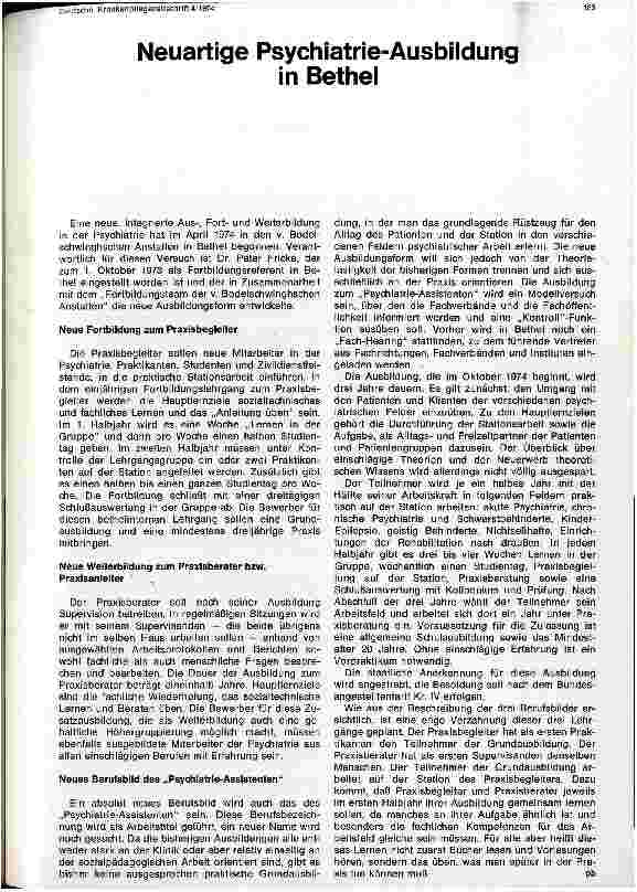 Vorschauseite 1: Neuartige Psychiatrie-Ausbildung in Bethel