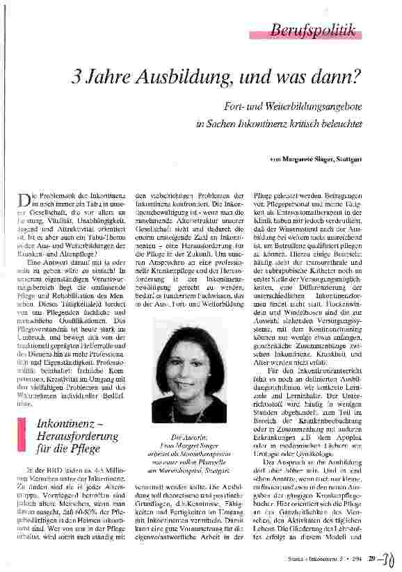 Vorschauseite 1: 3 Jahre Ausbildung, und was dann? Fortund Weiterbildungsangebote in Sachen Inkontinenz kritisch beleuchtete