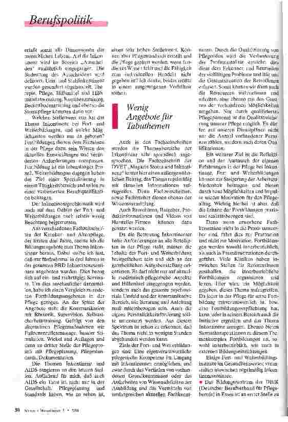 Vorschauseite 2: 3 Jahre Ausbildung, und was dann? Fortund Weiterbildungsangebote in Sachen Inkontinenz kritisch beleuchtete