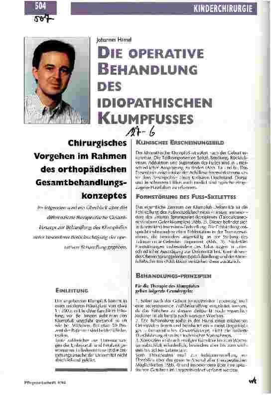 Vorschauseite 1: Die operative Behandlung des idiopathischen Klumpfußes Chirurgisches Vorgehen im Rahmen des orthopädischen Gesamtbehandlungskonzepts