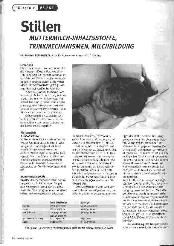 Vorschauseite 1: Stillen - MUTTERMILCH-INHALTSSTOFFE, TRINKMECHANISMEN, MILCHBILDUNG
