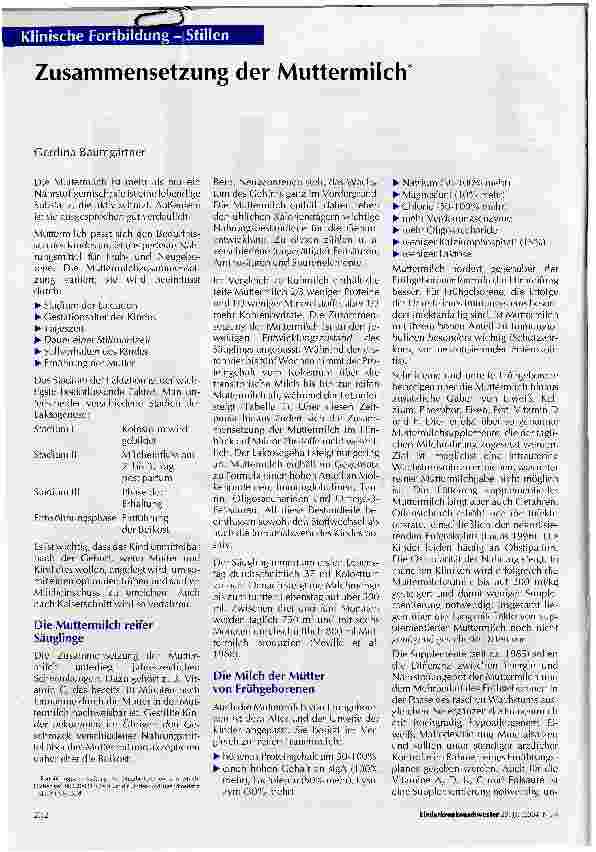 Vorschauseite 1: Zusammensetzung der MuttermilchKlinische Fortbildung - Stillen