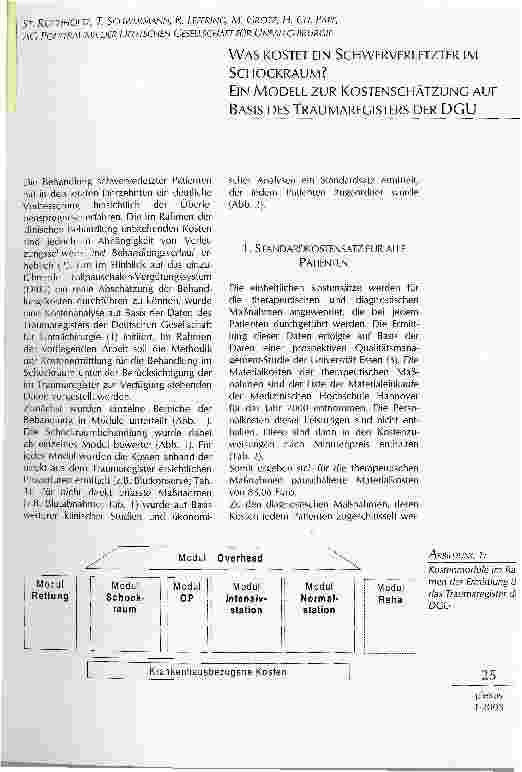 Vorschauseite 1: WAS KOSTET EIN SCHWERVERLETZTER IMSCHOCKRAUM?EIN MODELL ZUR KOSTENSCHÄTZUNG AUF BASIS DES TRAUMAREGISTERS DER DGU