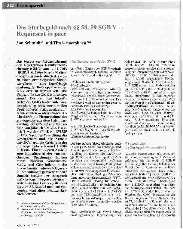 Vorschauseite 1: Das Sterbegeld nach §§ 58, 59 SGB V Requiescat in pace