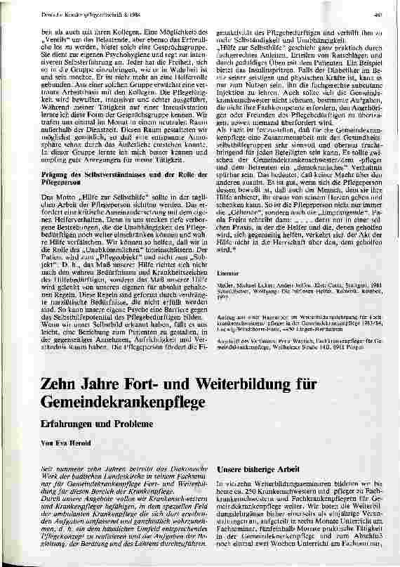 Vorschauseite 1: Zehn Jahre Fortbildung für Gemeindekrankenpflege