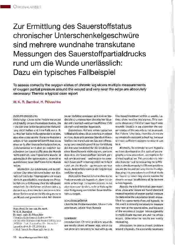 Vorschauseite 1: Zur Ermittlung des Sauerstoffstatus chronischer Unterschenkelgeschwüre sind mehrere wundnahe transkutane Messungen des Sauerstoffpartialdrucks rund um die Wunde unerlässlich: Dazu…