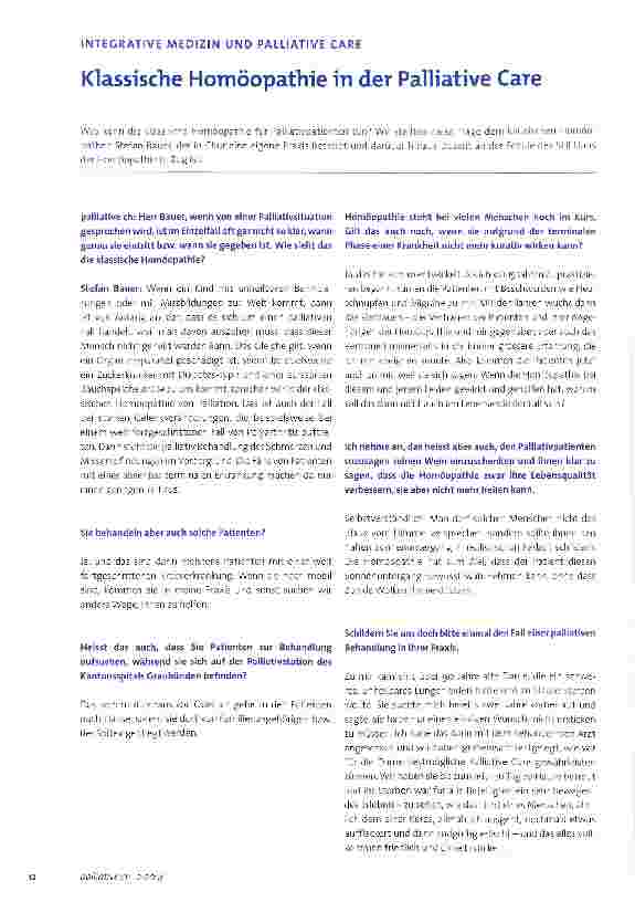 Vorschauseite 1: Klassische Homöopathie in der Palliative Care