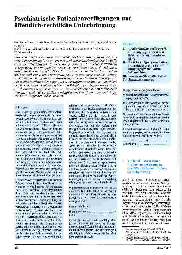 Vorschauseite 1: Psychiatrische Patientenverfügungen und öffentlich-rechtliche Unterbringung