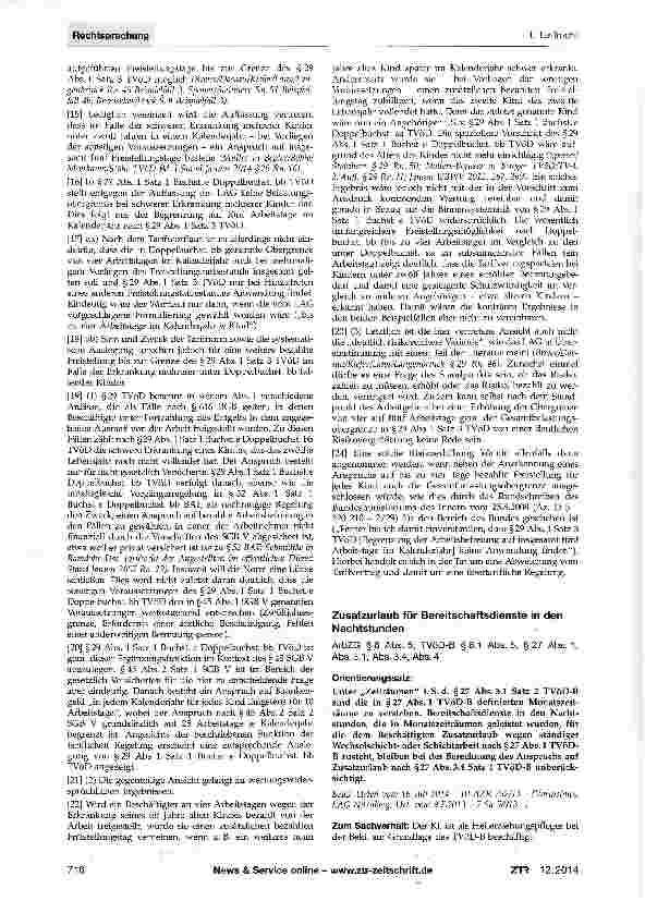 Vorschauseite 1: Zusatzurlaub für Bereitschaftsdienste in den Nachtstunden ArbZG §6 Abs. 5; TVöD-B §8. 1 Abs. 5, §27 Abs. 1, Abs. 3. 1, Abs. 3. 4, Abs. 4