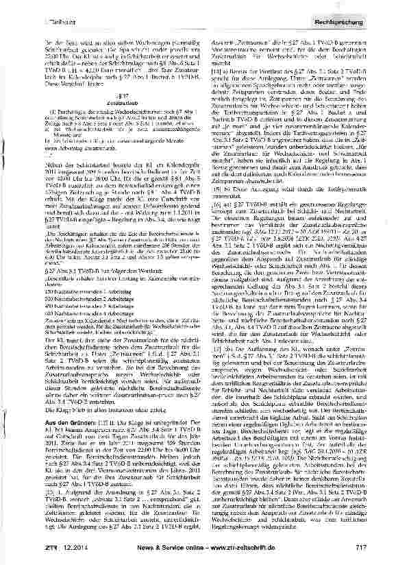 Vorschauseite 2: Zusatzurlaub für Bereitschaftsdienste in den Nachtstunden ArbZG §6 Abs. 5; TVöD-B §8. 1 Abs. 5, §27 Abs. 1, Abs. 3. 1, Abs. 3. 4, Abs. 4