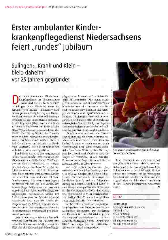 Vorschauseite 1: Erster ambulanter Kinderkrankenpflegedienst Niedersachsens feiert „rundes Jubiläum
