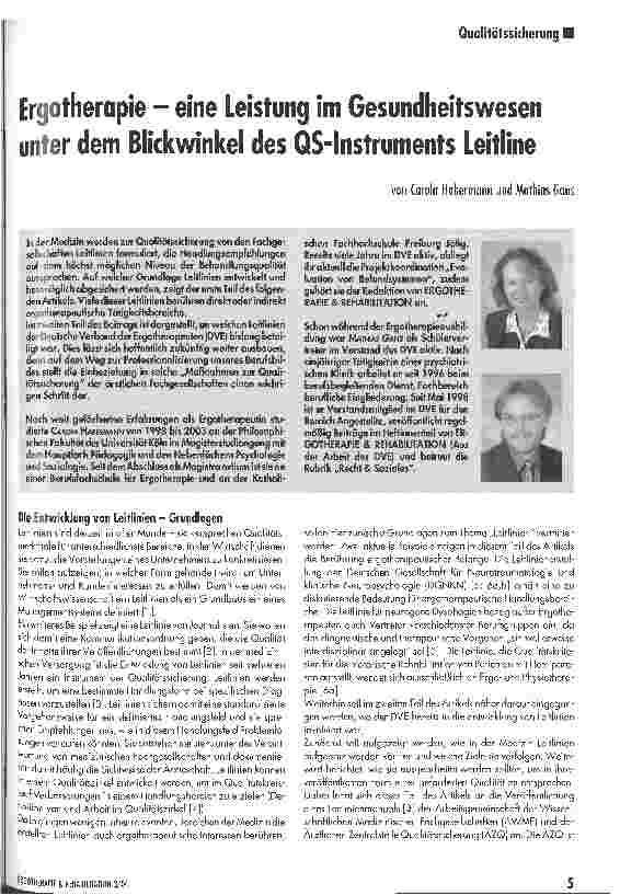 Vorschauseite 1: Ergotherapie - eine Leistung im Gesundheitswesen unter dem Blickwinkel des QS-lnstruments Leitline