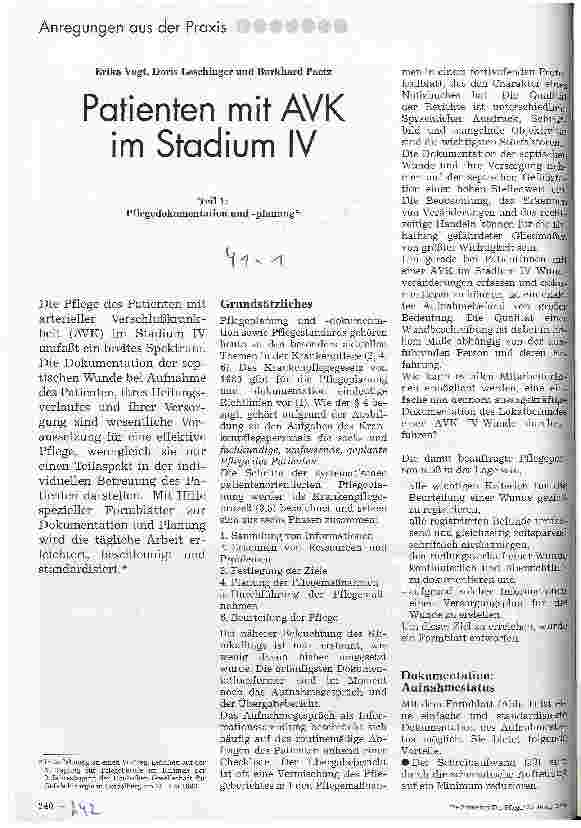 Vorschauseite 1: Patienten mit AVK im Stadium IV Teil 1: Pflegedokumentation und -planung