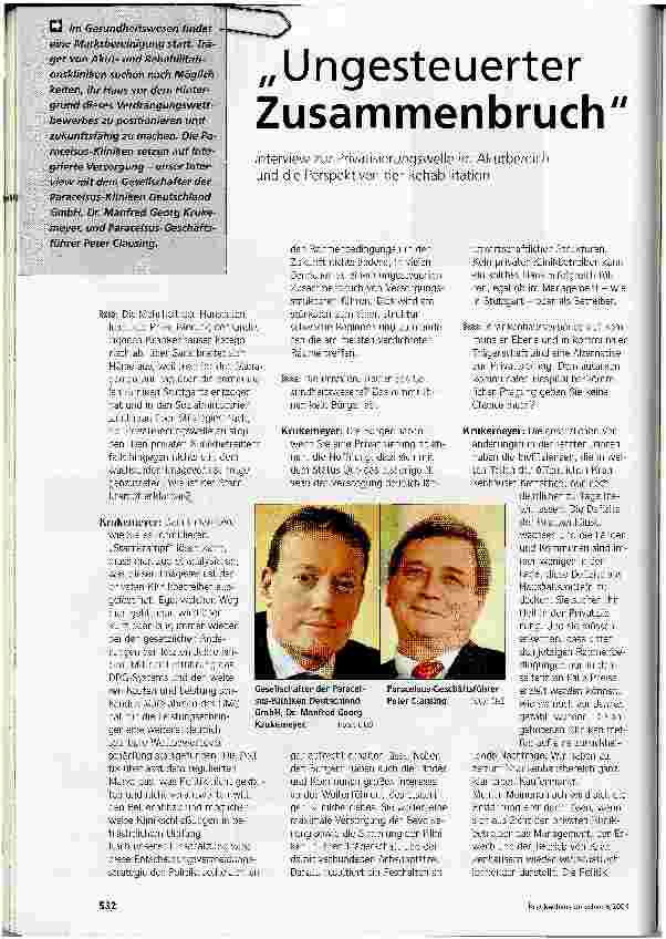 Vorschauseite 1: Ungesteuerter ZusammenbruchInterview zur Privatisierungswelle im Akutbereich und die Perspektiven der Rehabilitation