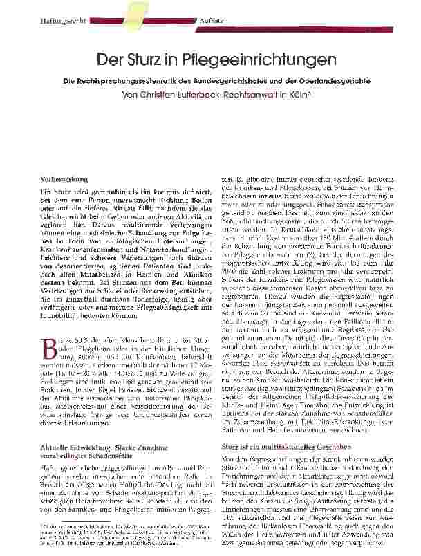 Vorschauseite 1: Der Sturz in Pflegeeinrichtungen
